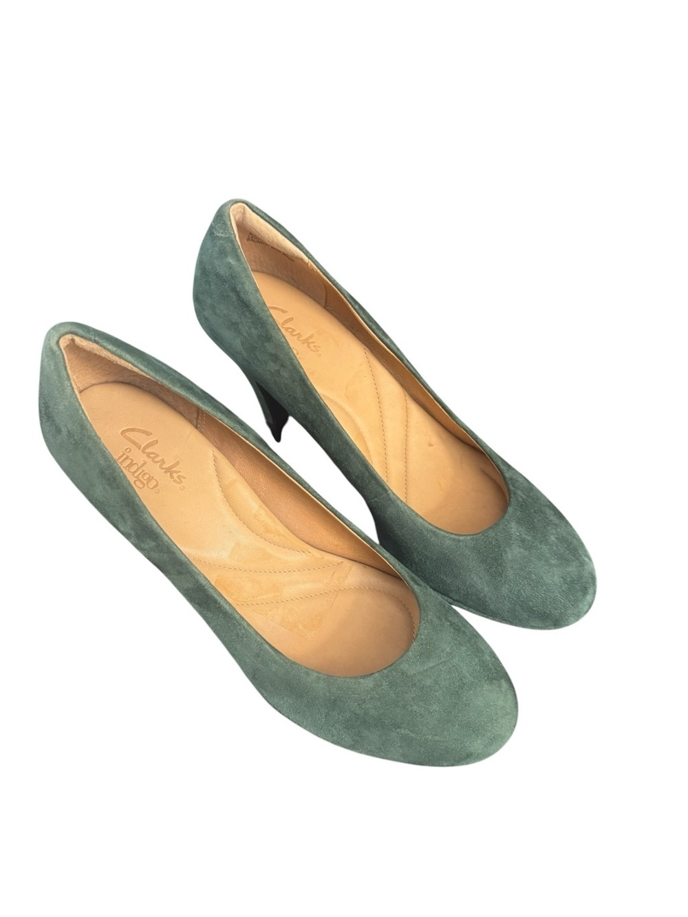 Clark’s Indigo Green Suede Pumps Size 8